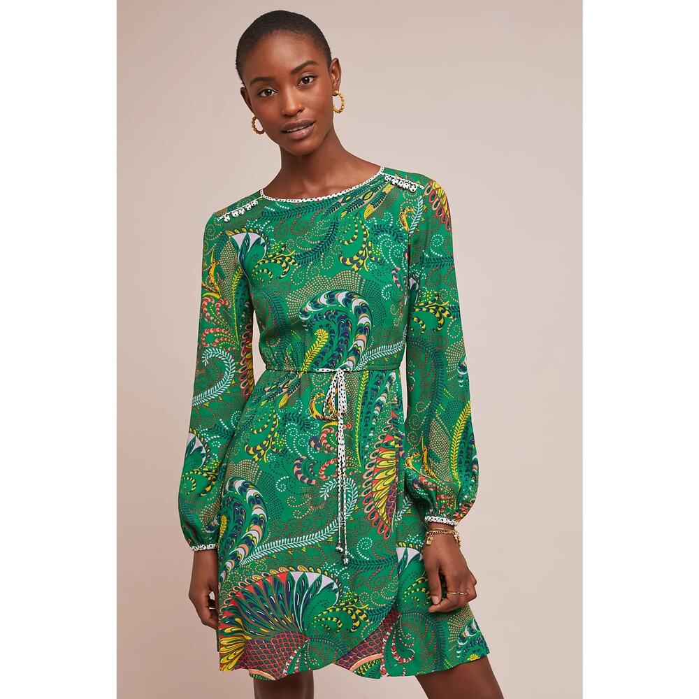 Maeve Anthropologie Green Printed Janis Dress